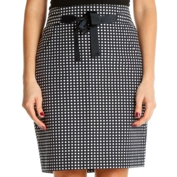 The Limited Navy Blue & White Polka Dot Pencil Skirt Womens size 0 Ribbon Belt - Picture 1 of 10